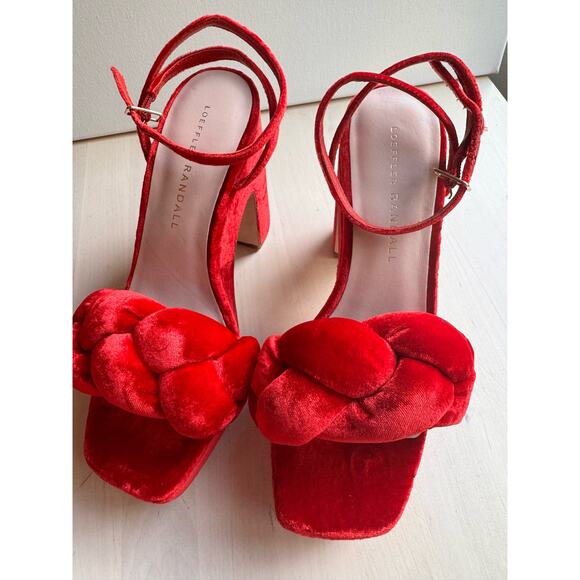LOEFFLER RANDALL FAE PLATFORM HEEL in red velvet Scarlett size 5.5 - Picture 6 of 11